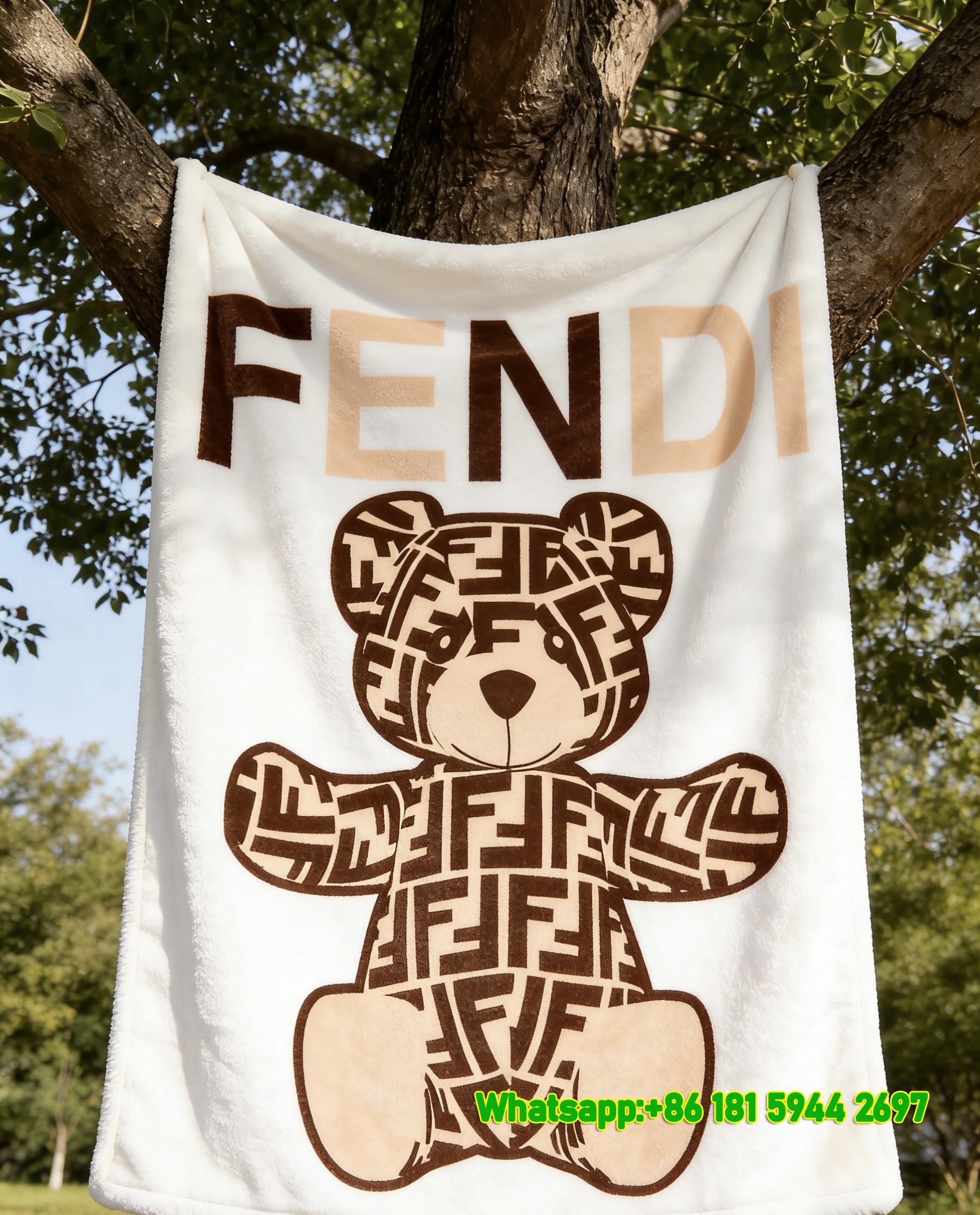 Fendi Teddy Bear FF Monogram Flannel Sofa Throw Blanket Luxury Designer IMG_9365